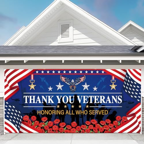 Preboun Thank You Veterans Day Garage Door Decoration 7 x 16 ft by Preboun