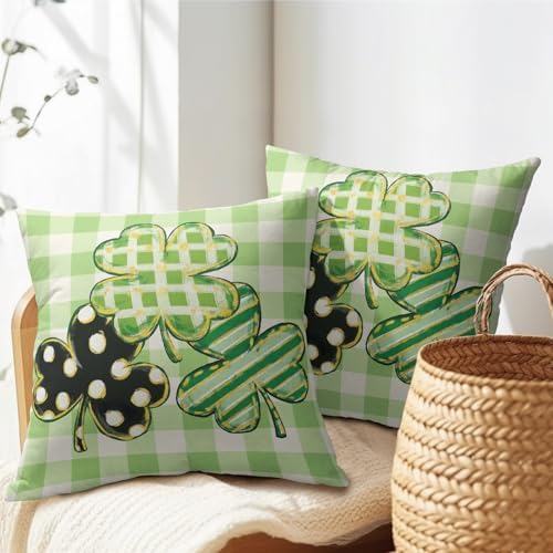 St Patricks Day Pillow Covers 24x24 Set of 2 Shamrock Clover Sage Green Throw Pillow Covers Spring Pillowcase Linen Farmhouse Decorative Buffalo Plaid Cushion Case Couch for Indoor Home Decor - Image 7