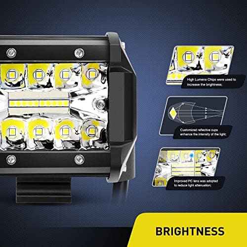 Nilight 2PC 4Inch Triple Row Lights 60W Flood Spot Combo 6000LM Bar Driving Boat Led Off Road Trucks with 12V On/Off 5 Pin Rocker Switch Power 16AWG Wiring Harness Kit-2 Leads