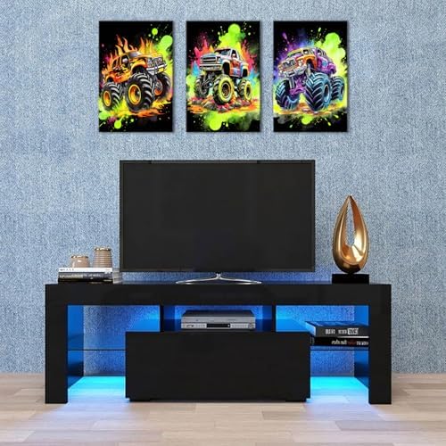 Graffiti Monster Truck Wall Art Funny Car Canvas Prints Pictures Kids Bedroom Wall Decor Cool Watercolor Hot Wheels Monster Supercar Poster Artwork for Boys Gamer Men Dorm Decorations 16x24"x3P - Image 4