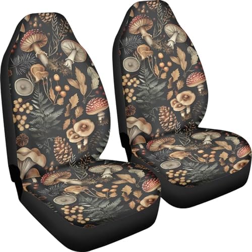 Talayituse Mushroom Leaf Print Car Seat Covers 2pcs/Set High Back Stretchy Bucket Seat Cover Auto Protector Front Seats Cover