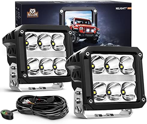 Nilight Pro Series 4 Inch Square LED Pod Light Kit with DRL 60W 6487LM