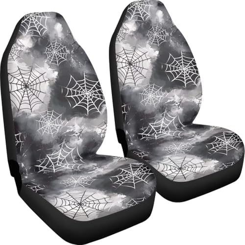 Halloween Automotive Seat Protector Set of 2 Car Front Seat Covers Non-Slip Universal Auto Seats Cushions Pads Mats Fits for Car Vehicle SUV Sedan Truck, Spider Web
