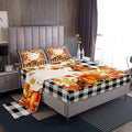 Thanksgiving Bed Sheets Fall Pumpkin Mushrooms Bedding Sheets Twin Brown Buffalo Plaid Sheet Set,Autumn Harvest Season Fitted Sheet + Flat Sheet + 1 Pillow Case,Fall Decorations For Home Bedroom by Erosebridal