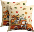 Fall Orange Truck Throw Pillow Covers 20x20 Set of 4 Buffalo Plaid Pumpkin Sunflower Thanksgiving Pillow Covers Plaid Bow Maple Leaves Pillowcase for Kitchen Sofa Cushion Outdoor Bedroom Decoration by Trongr