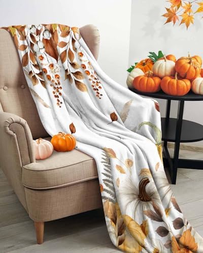 DecorLovee Fall Grey Orange Blanket 40"x50", Reversible Thanksgiving Pumpkins Throw Blanket for Couch/Bed, Brown Maple Leaf Lightweight Soft Throw Blankets for Girls, Warm Fuzzy Blankets for Winter - Image 3