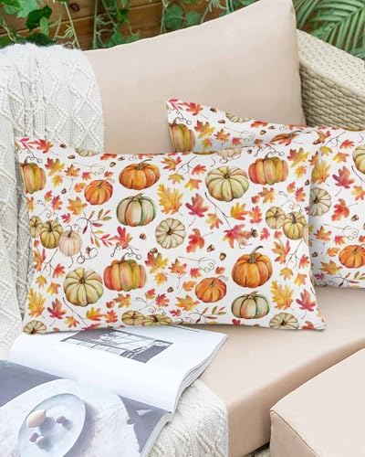 Pillow Covers 20x36 Inch - King Fall Thanksgiving Watercolor Orange Yellow Pumpkin Soft Brushed Microfiber Pillowcases with Hidden Zipper Closure Bed Pillow Shams for Bedroom Sofa Car - Image 6