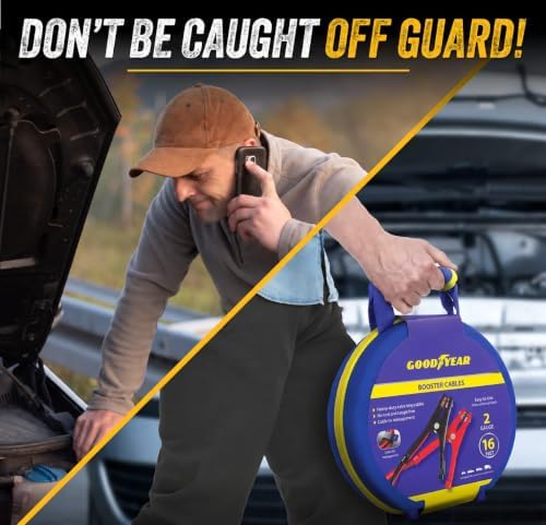 GOODYEAR Heavy Duty Jumper Cables for Car Battery - 2 Gauge Thick Wire, Extra Long 16 ft Booster Cables with Carrying Case for Cars, Trucks, SUVs, Emergency Roadside Kit Car Accessories