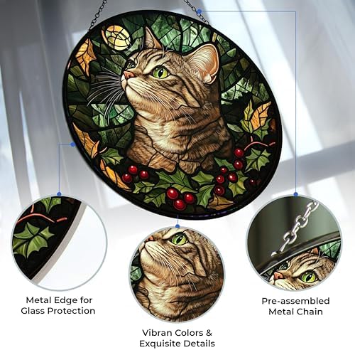 Cat Stained Glass Window Hanging by Clare Donovan,Hummingbird Sun Catchers Indoor Window Decor, Stained Glass Suncatcher Gifts for Women, Christmas - Image 2