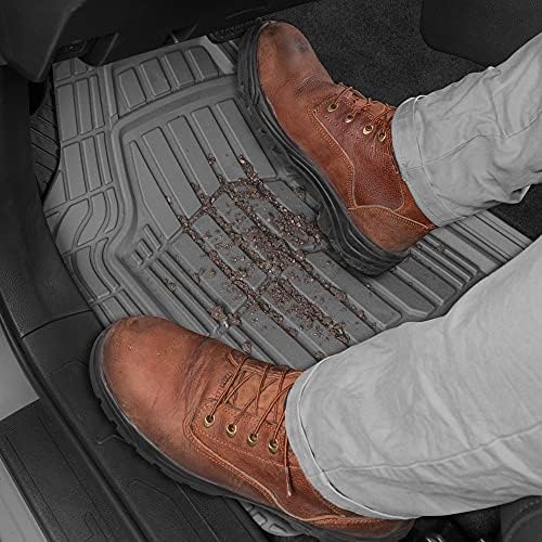 Cat® ToughRide™ Heavy-Duty 3 Piece Rubber All Season Floor Mats for Car Truck Van SUV, Gray - Premium Trim to Fit Car sFloor Mat, All Weather Deep Dish Automotive Floor Mats, Total Dirt Protection