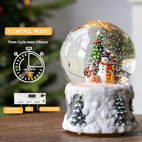 Christmas Snow Globe Lantern Water Glittering Snowman Scene with Music & Timer, USB Lined/Battery Operated Lighted Water Lantern for Christmas Festival Decoration Gifts - Image 3