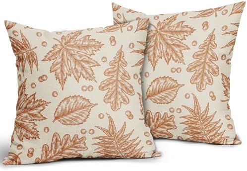 Fall Pillow Covers 22x22 Set of 2 Burnt Orange Maple Leaf Print Autumn Colored Harvest Decorative Outdoor Pillowcases Farmhouse Throw Cushion Case Decor for Home Couch Sofa Bed - Image 2