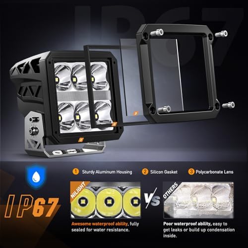 Nilight 4 Inch 60 W Square Spot LED Pod Lights with Amber DRL