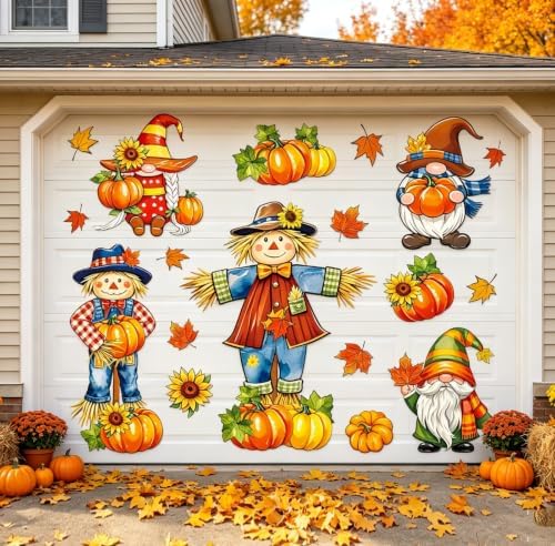FYSUIMU 23 Pcs Thanksgiving Fall Garage Decoration Magnet Stickers Scarecrow Gnome Pumpkin Maple Leaves Refrigerator Decals for Autumn Harvest Home Party Garage Door Car by FYSUIMU