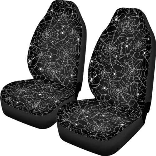Talayituse Black Spider Web Print Car Seat Cover for Front Seats, Stretchy Soft Vehicles Seat Cover Universal Fit High Back Car Interior Accessories for SUV Van Sedan Halloween Decor