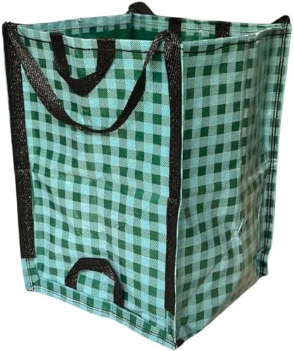 DURASACK Heavy Duty Home and Yard Bags 48-Gallon Reusable Self-Standing Lawn and Leaf Bags Garbage Can with Reinforced Handles, Gingham Green, 3 Pack by DURASACK