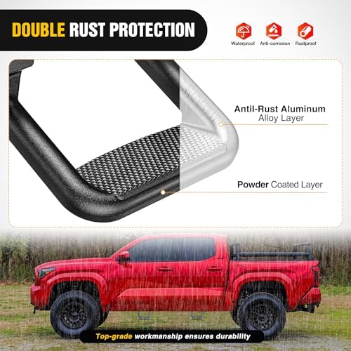 Nilight Aluminum Slip-Proof Nerf Steps 4Pcs Black for Pickup Trucks