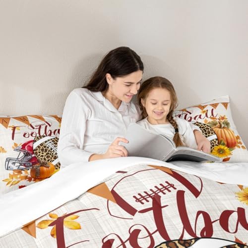 Homewish American Football Comforter Set Fall Pumpkin Sunflowers Bedding Twin Size,Cartoon Sports Games Quilt for Kids Boys Girls Teens Room Decor Rustic Botanical Duvet Insert 2Pc,TYTS8656ZMD-BZ_USt - Image 2
