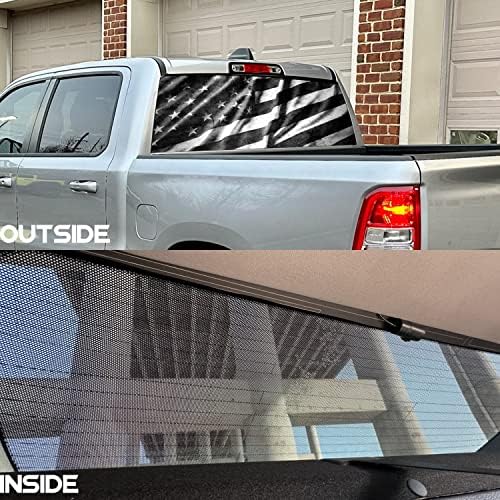 American Flag Rear Window Decal for Truck,Black Flag Truck Rear Window Decal,American Flag Decals for Truck Car SUV (Black,65x17in)
