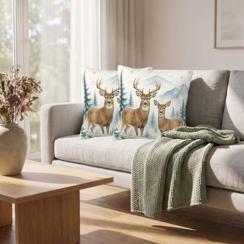 KiuLoam Winter Snow Deer Pillow Covers 18x18 Set of 2 Rustic Christma Decor - Image 6