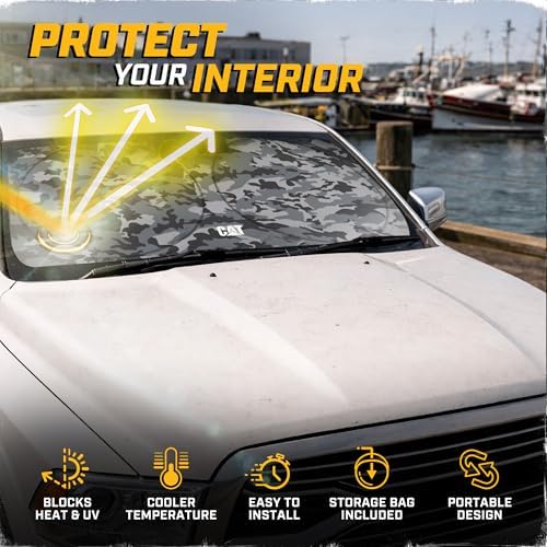 Windshield Sun Shade for Dodge Ram 1500 2010-2018, Foldable Front Window Sunshade, UV Heat Blocker, Interior Protection Sun Shield, Keeps Truck Cab Cool, Heavy-Duty Truck Accessory - Gray Camo