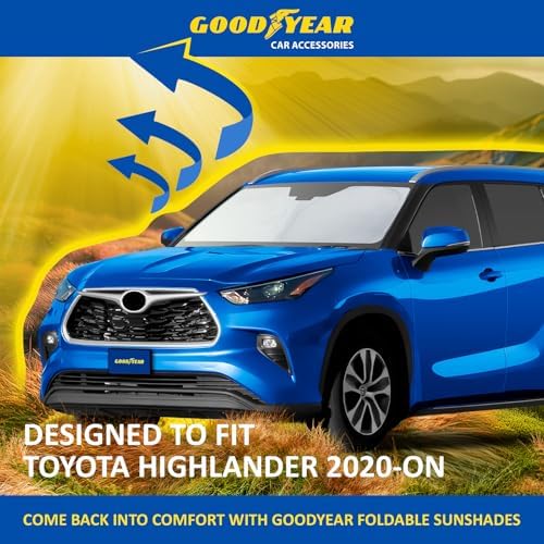 Goodyear Foldable Windshield Sunshade for Toyota Highlander 2020-2026, SUV car Accessories, Sunshade Cover, Sun Shade Car Windshield, Window Sun Blocker - GY008216