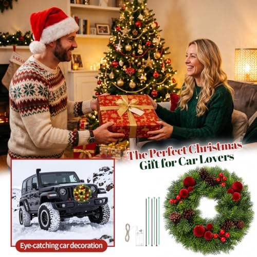 Canlierr Christmas Car Wreath Decoration with LED Lights, Charming Style - Image 6
