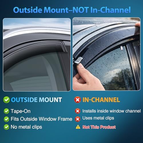 Nilight Tape-On Rain Guards for Kia Sorento 2021-2025, Dark Smoke, 4PCS