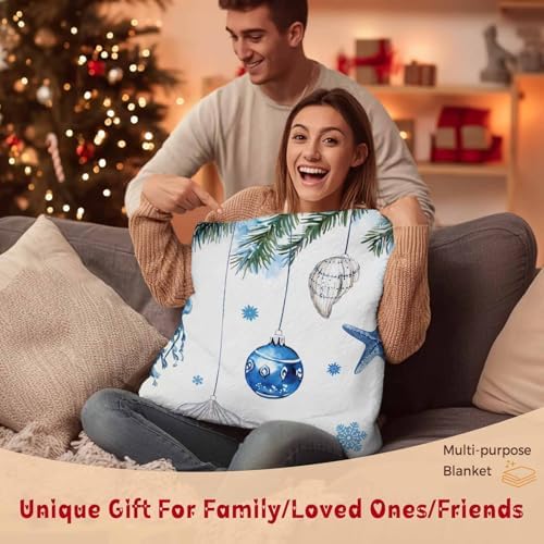 DecorLovee Blue Coastal Christmas Blanket 60"x80", Reversible Xmas Botanical Throw Blanket for Couch/Bed, Nautical Starfish Lightweight Soft Throw Blankets for Men, Warm Fuzzy Blankets for Winter - Image 6