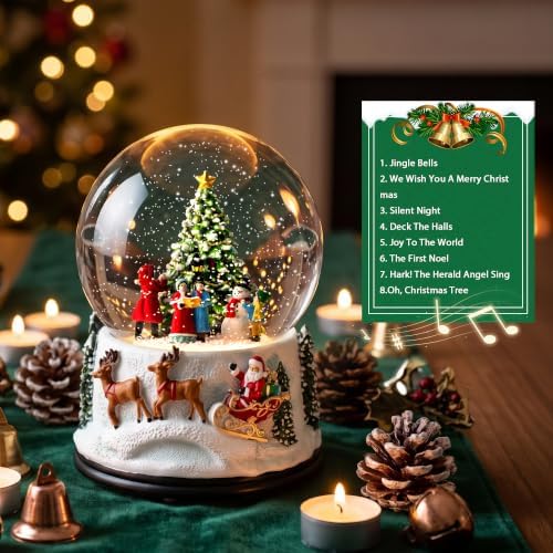 Christmas Snow Globe Lantern Water Glittering Santa Sleigh Crown with Music, USB Lined/Battery Operated Lighted Lantern for Christmas Festival Decoration Gifts - Image 5