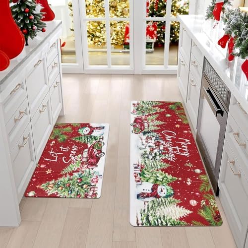 U'Artlines 2Pcs Christmas Anti Fatigue Kitchen Rugs and Mats, Tree,Snowman - Image 2
