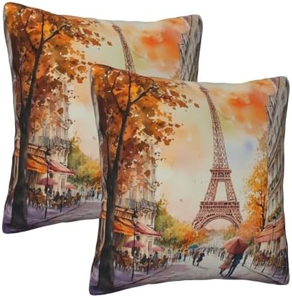 Paris Eiffel Throw Pillow Covers 18x18 inch Set of 2 Pillow Case Cushion Cover for Home Sofa Couch Living Room Car Decor - Image 2
