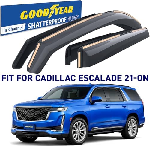 Goodyear Shatterproof in-Channel Window Deflectors for Cadillac Escalade 2021-2026, Rain Guards, Window Visors for Cars, Vent Deflector, Car Accessories, 4 pcs - GY008068