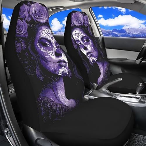 Bulopur Day of the Dead Girl Car Seat Covers Full Set Halloween Car Decor Vehicle Bucket Cushion Protectors Stretchy Cloth Removable Auto Seat Covers & Accessories