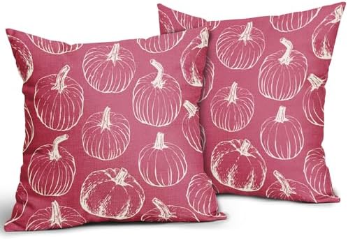 Drak Pink Fall Pumpkin Pillow Covers 24x24 Set of 2 Autumn Themed Thanksgiving Cream Print Decorative Throw Pillows Outdoor PillowCase Farmhouse Linen Cushion Case Decor for Home Sofa Couch Bed - Image 2