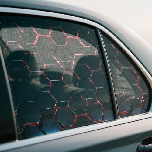 Rear Window Decal, Hexagon Personalized Creative for Side Window Glass, Red Honeycomb Vinyl Sticker 2 Pcs