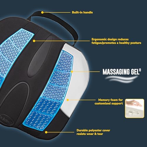Dr. Scholl’s Massaging Gel Posterior Seat Cushion for Car, Office, Home — Black