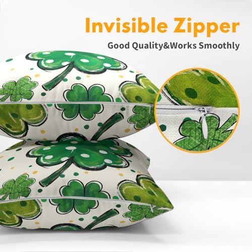 St Patricks Day Pillow Covers 16x16 Set of 2 Shamrock Clover Throw Pillow Covers Rustic Spring Pillowcase Linen Decoration Farmhouse Decorative Green Cushion Case Couch for Indoor Outdoor Home Decor - Image 5