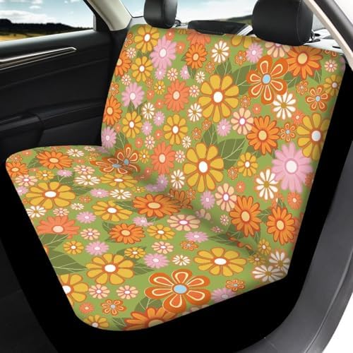 60s Groovy Hippie Flower Print Car Seat Covers 4Pcs Front & Rear Breathable Seat Covers Universal Fits for Truck, Sedan, SUV Auto Interior Protector Car Accessories