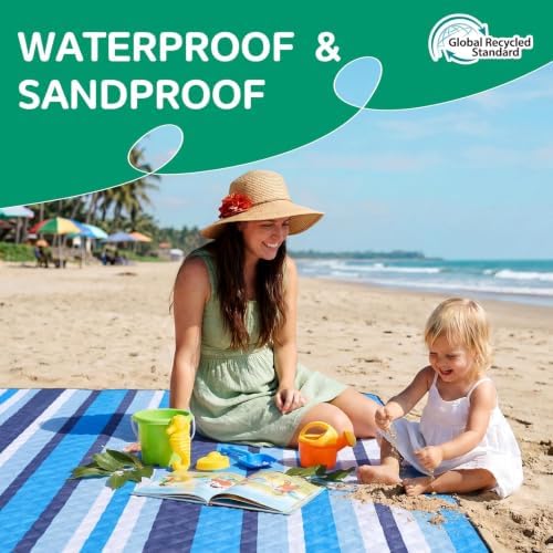 RYCHIC Waterproof Beach Blanket Picnic Mat Outdoor Oversized Sandproof Dog Thick Rug Towel Camping Gear Family Trip Essentials Summer Vacation Must Have Travel Accessories Lake Day Thing Item Gadget - Image 3