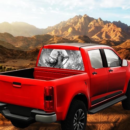 Fantasy Skeleton Rear Window Decal Wrap Graphic, Full Moon Gothic Reaper Vinyl Window Film Truck Back Window Decals,Pickup Trucks Back Window Stickers 66 x 22 inch