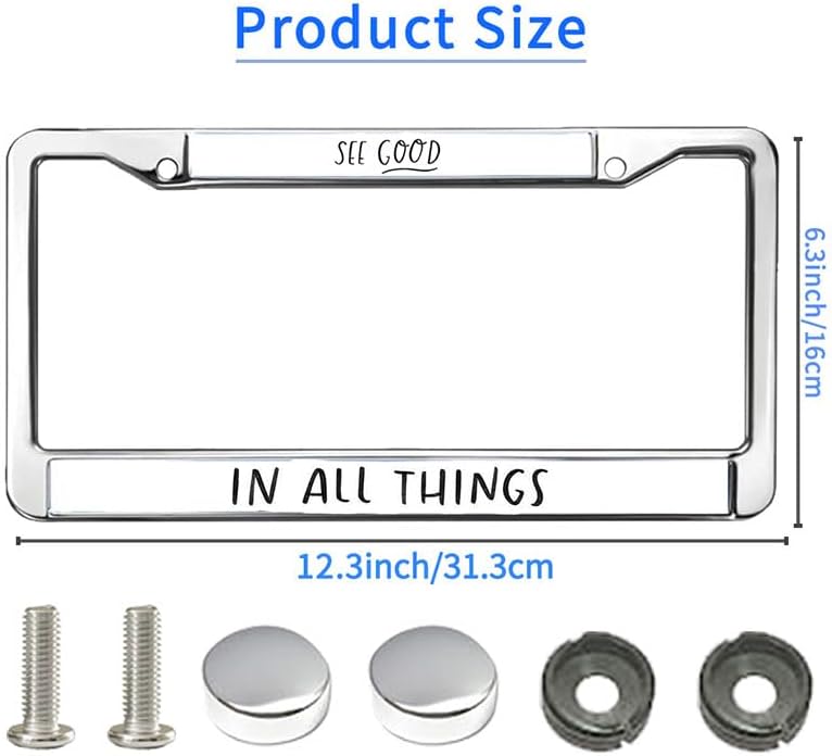 See Good in All Things License Plate Frame Custom Christian Saying Stylish License Plate Frame Christ God Love Rust-Proof License Plate Frame with Screws Caps
