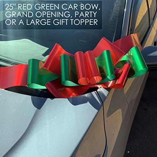Red & Green Car Bow Ribbon - 25" Wide, Fully Assembled, Christmas, Large Gift Decoration, Retail Display, Birthday, Fundraiser, School, Classroom, Office, Party - Image 3