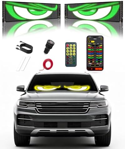 Devil Eyes Light for Windshield: 23.4"x4.7" LED Sign with APP & Remote Control - 5V USB Programmable Digital Lighting Display, Cool Decor for Cars, SUVs & Trucks (2 Pcs)