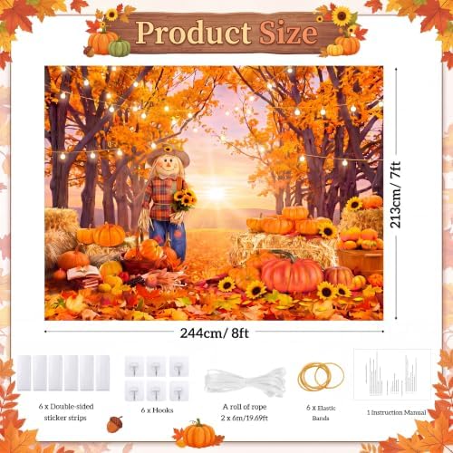 Teenyyou Fall Garage Door Cover 7 x 8 ft Thanksgiving Scarecrow Pumpkin - Image 2