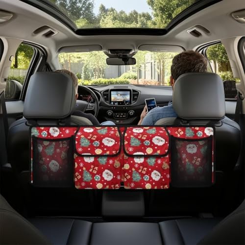 Cute Santa Christmas Gift Print Car Trunk Organizer Car Backseat Storage Bag with 4 Pockets Hanging Trunk Cargo Storage Universal Auto Accessories for Sedans SUV Trucks Van
