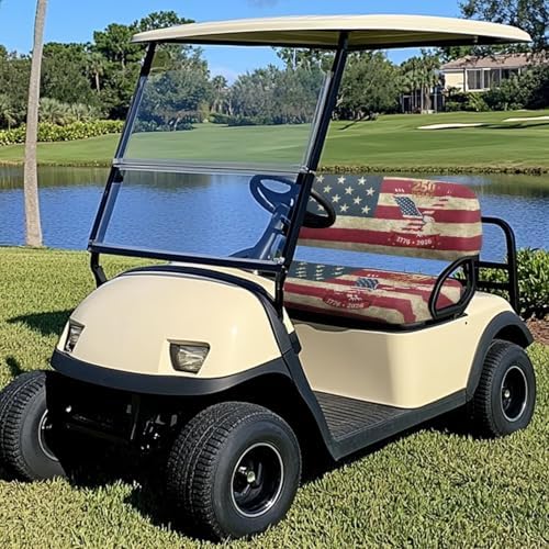 Yewatlles American Flag 250th Golf Cart Seat Covers Kit, Fit for Club Car Precedent Ordinary Front Seat Cushion, Golf Cart Polyester Seat Cover