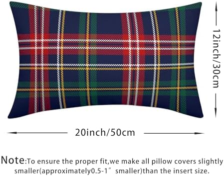 Christmas Tartan Lumbar Pillow Covers 12x20 Set of 2 Navy Blue Green Red Plaid Print Decorative Outdoor Xmas Throw Pillow Cases Winter Holiday Decoration Farmhouse Sofa Couch Cushion Cover Bed Decor - Image 4