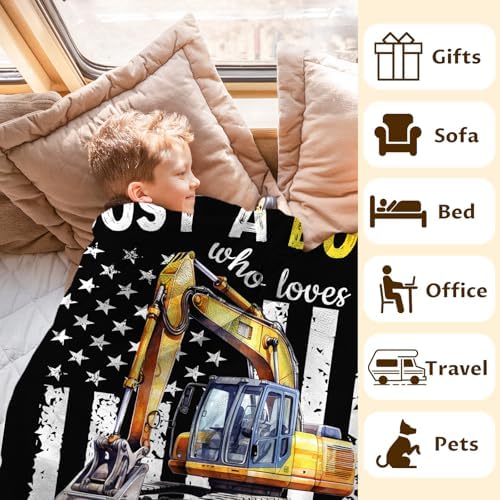 Excavator Gifts for Kids Boys, Cute Car Throw Blanket for Construction Truck Lovers, 30x40 Inches Just A Boy Who Loves Excavators Blankets for Lap Sofa Couch Travel - Image 4