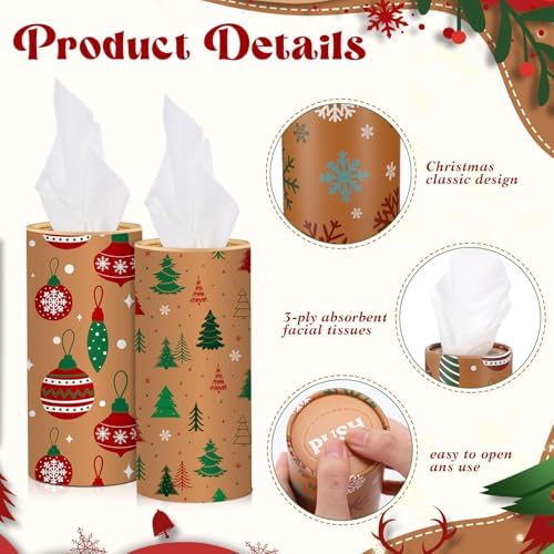 Hushee 4 Pcs Christmas Car Tissue Cylinders with 200 Tissues(Vintage Xmas) - Image 3